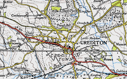 Old map of Crediton in 1946