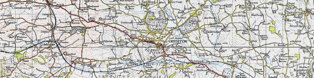 Old map of Crediton in 1946