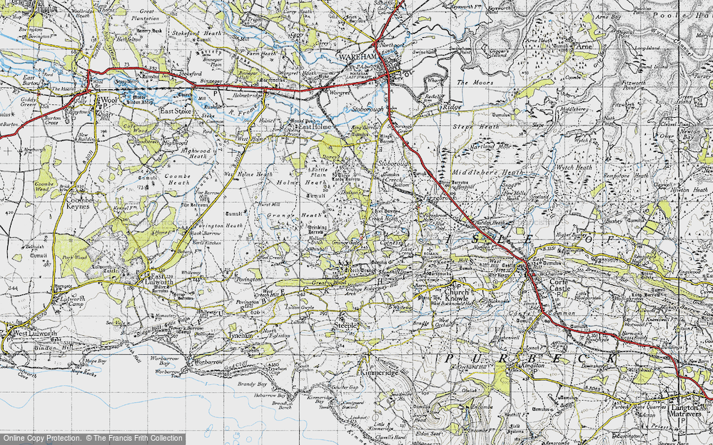 Old Map of Historic Map covering Battle Plain in 1940
