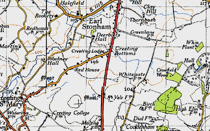 Old map of Creeting Bottoms in 1946