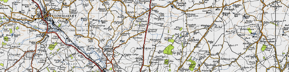 Old map of Creeting Bottoms in 1946