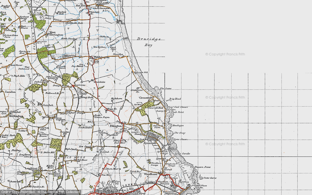 Old Map of Historic Map covering Brig Head in 1947