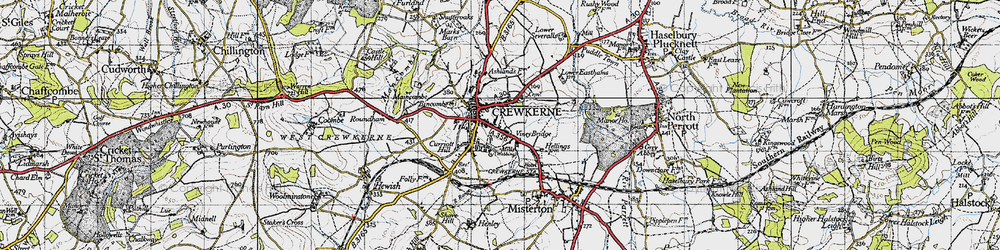 Old map of Crewkerne in 1945