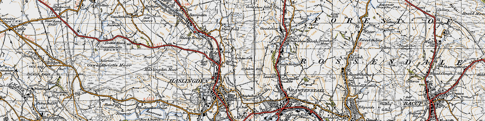 Old map of Cribden Side in 1947