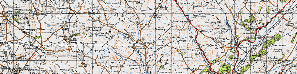 Old map of Cribyn in 1947