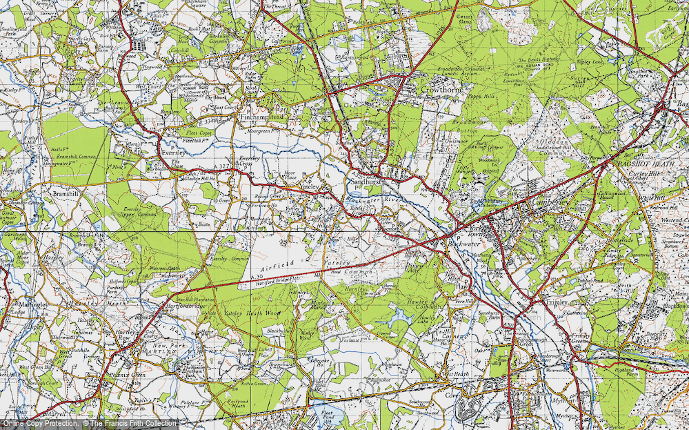 Old Map of Historic Map covering Yateley Common in 1940