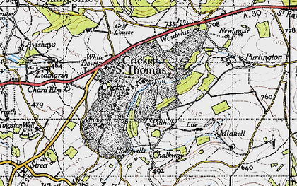 Old map of Cricket St Thomas in 1945