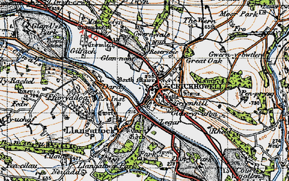 Old map of Crickhowell in 1947