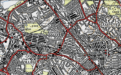Old map of Cricklewood in 1945