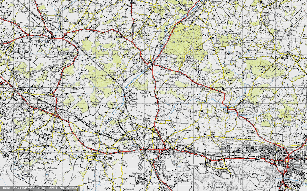 Old Map of Historic Map covering Bonhams in 1945