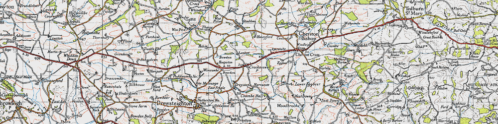 Old map of Crockernwell in 1946
