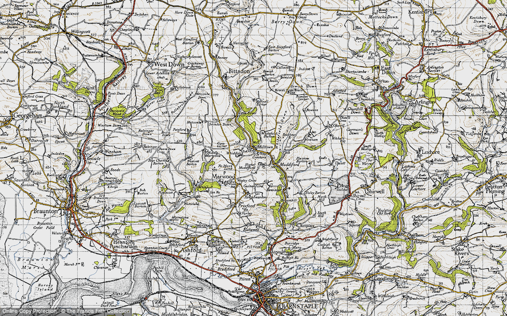 Old Map of Historic Map covering Whitefield Barton in 1946