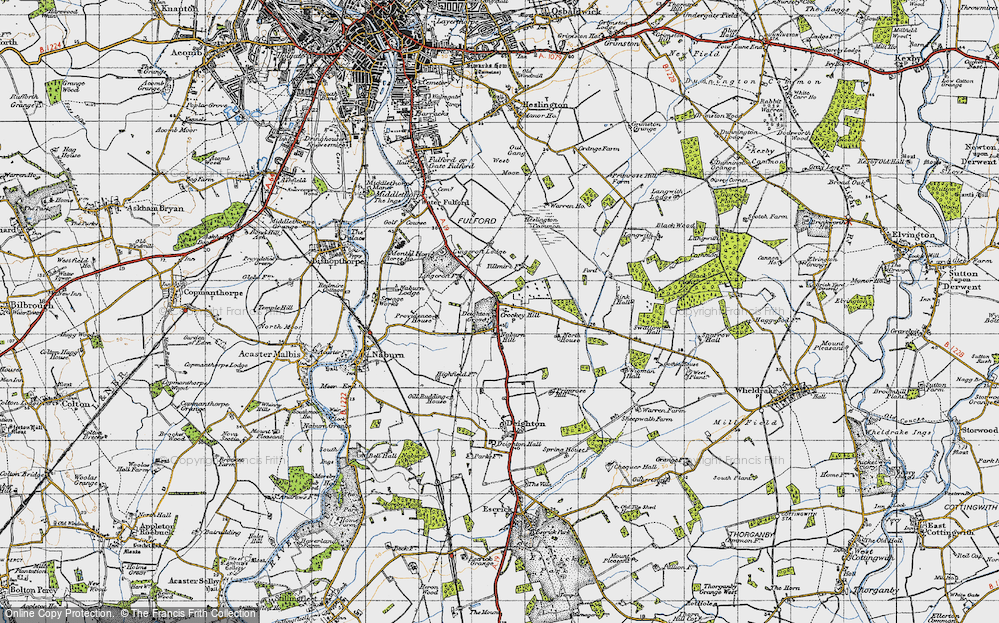 Old Map of Historic Map covering Wheldrake Wood in 1947