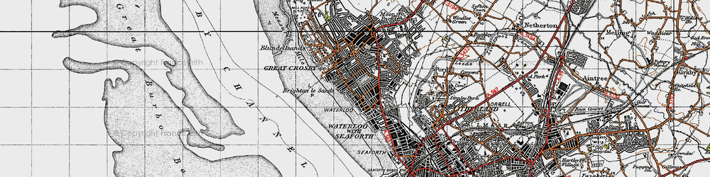 Old map of Crosby in 1947