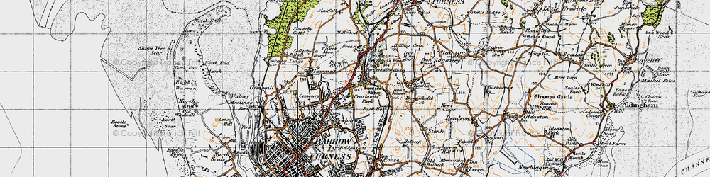 Old map of Breast Mill Beck in 1947
