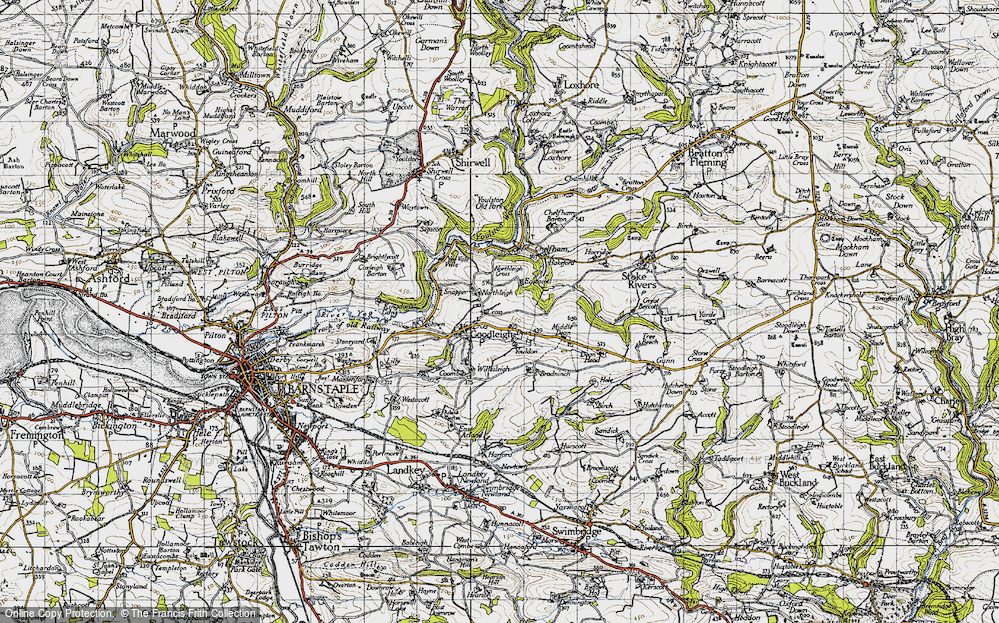 Old Map of Historic Map covering Youlden Ho in 1946