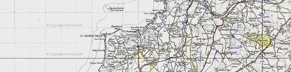 Old map of Cross Coombe in 1946