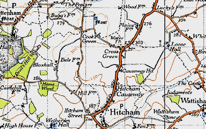 Old map of Cross Green in 1946