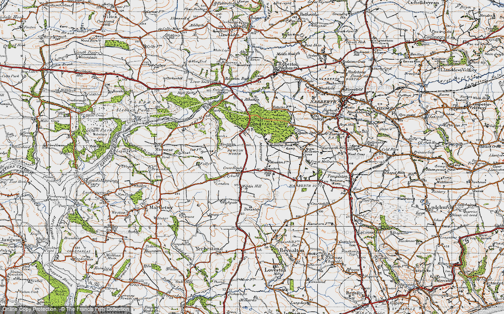 Old Map of Historic Map covering Molleston Cross in 1946