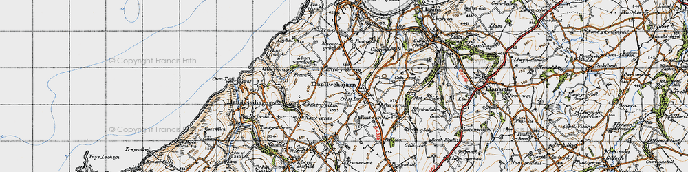 Old map of Cross Inn in 1947