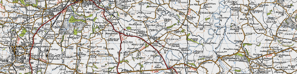 Old map of Cross Lanes in 1947