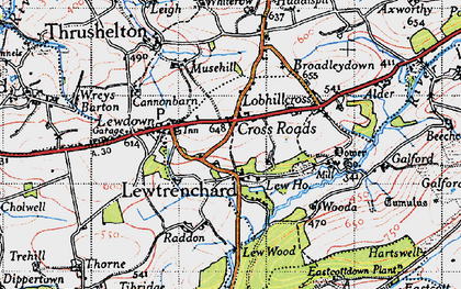 Old map of Cross Roads in 1946