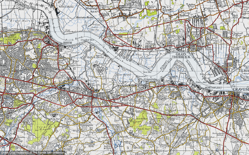 Old Map of Historic Map covering Dartford Tunnel in 1946