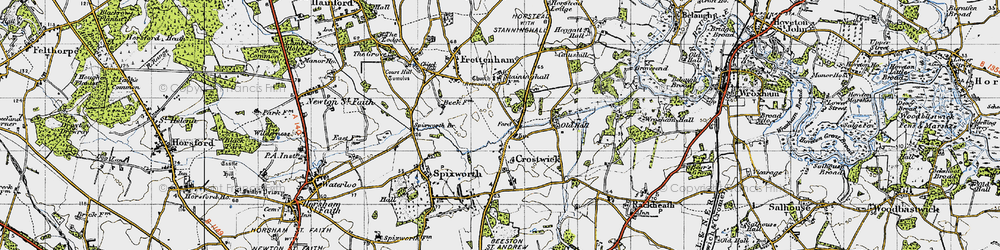 Old map of Crostwick in 1945