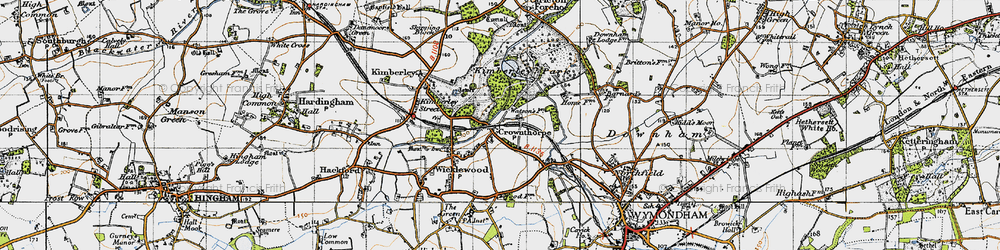 Old map of Crownthorpe in 1946