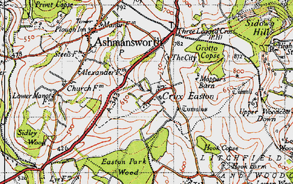 Old map of Crux Easton in 1945