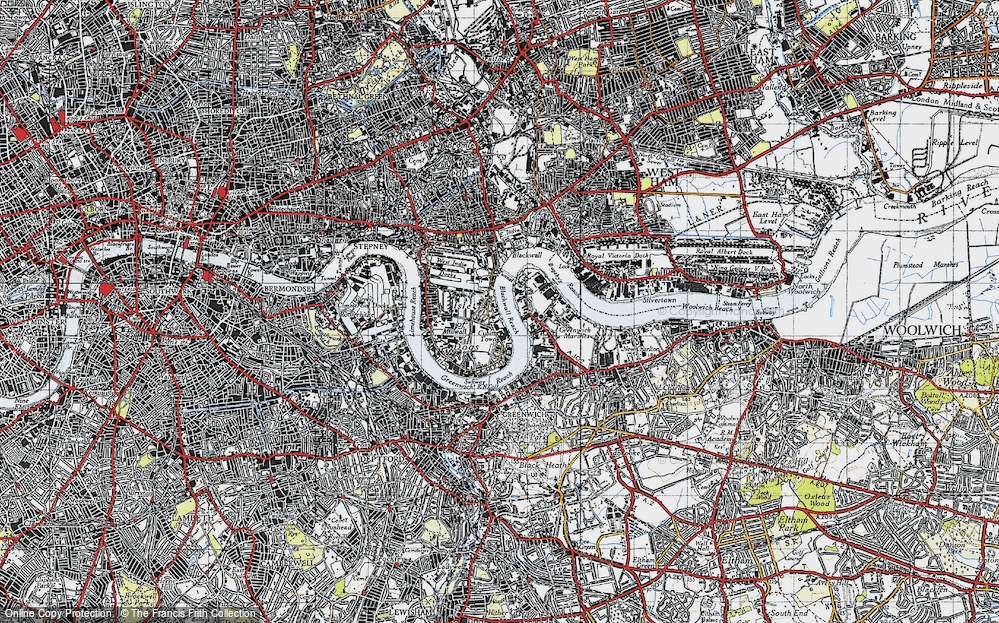 Old Map of Historic Map covering Blackwall Reach in 1946