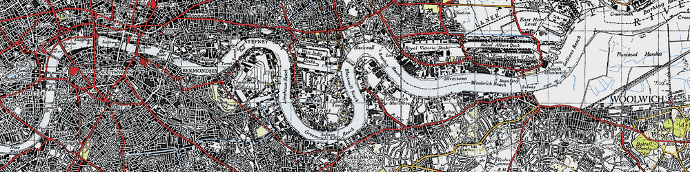Old map of Blackwall Reach in 1946