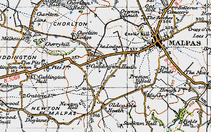 Old map of Cuddington Heath in 1947