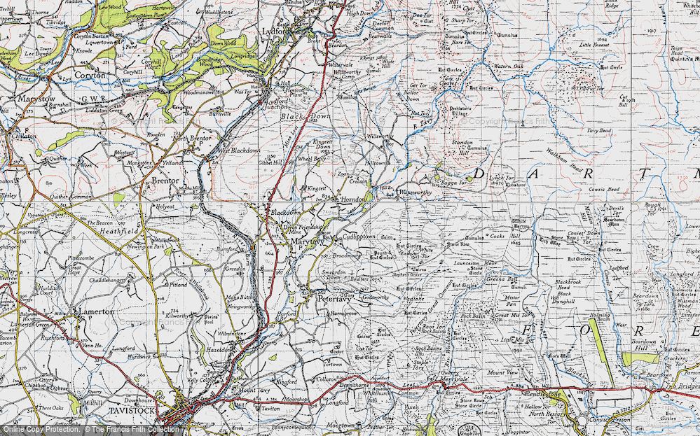 Old Map of Historic Map covering Boulters Tor in 1946