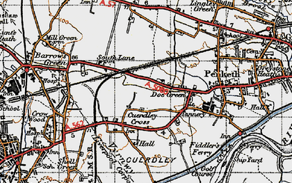 Old map of Cuerdley Cross in 1947