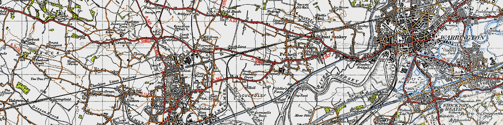 Old map of Cuerdley Cross in 1947