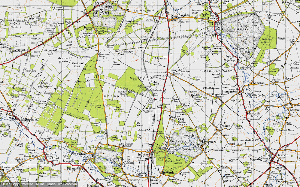 Old Map of Historic Map covering Ling Covert in 1946