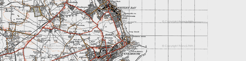 Old map of Cullercoats in 1947