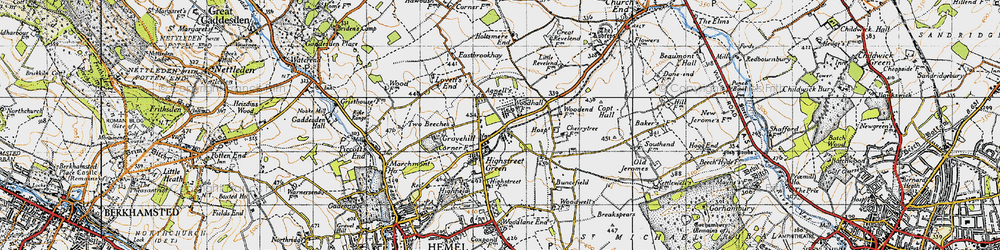 Old map of Cupid Green in 1946