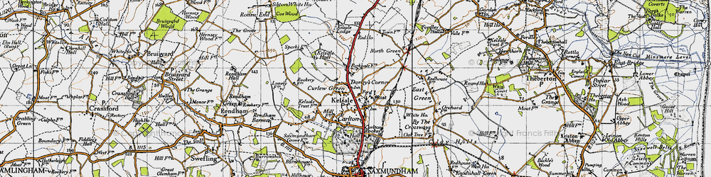 Old map of Kelsale Hall in 1946