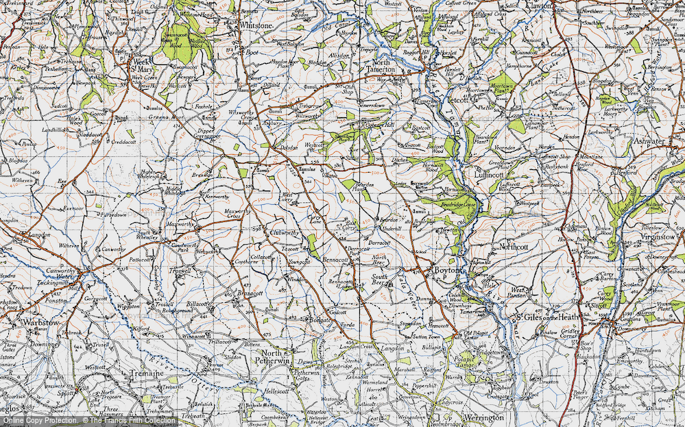 Old Map of Historic Map covering Beardon Plantn in 1946