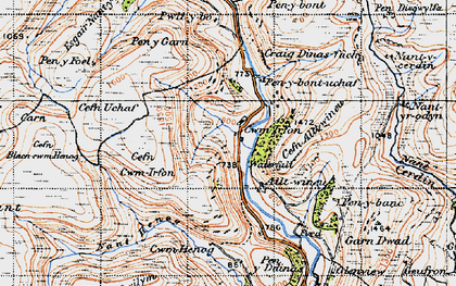 Old map of Cwm Irfon in 1947
