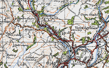 Old map of Cwm-twrch Isaf in 1947