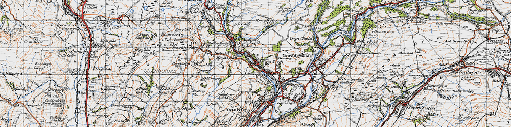 Old map of Cwm-twrch Isaf in 1947