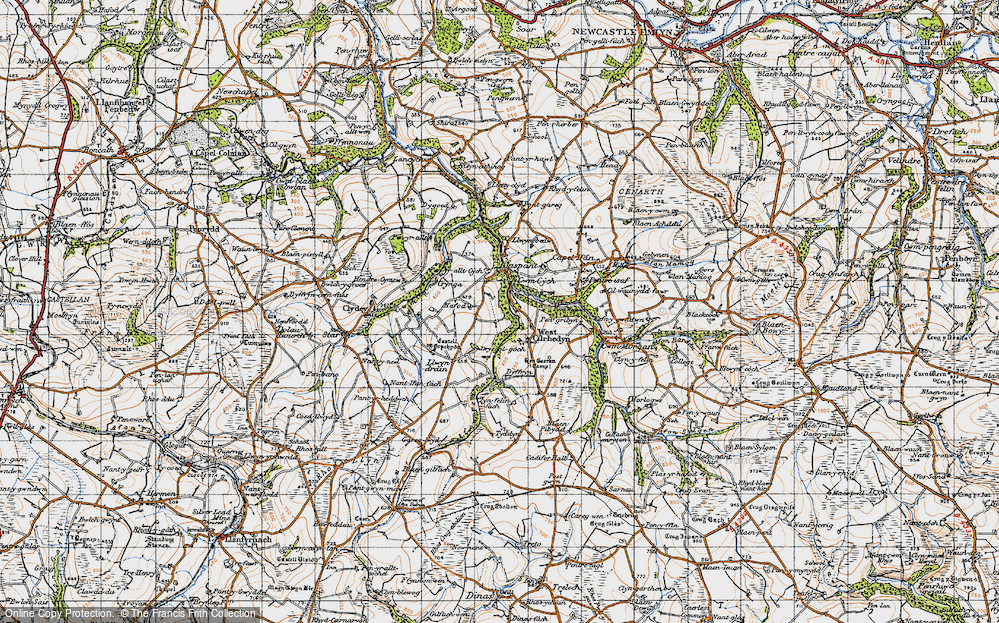 Old Map of Historic Map covering Llwyndrain in 1947
