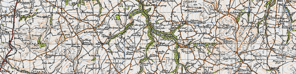 Old map of Llwyndrain in 1947