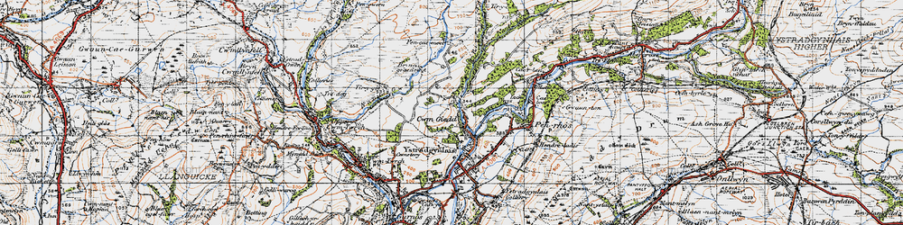 Old map of Bryngrunin in 1947