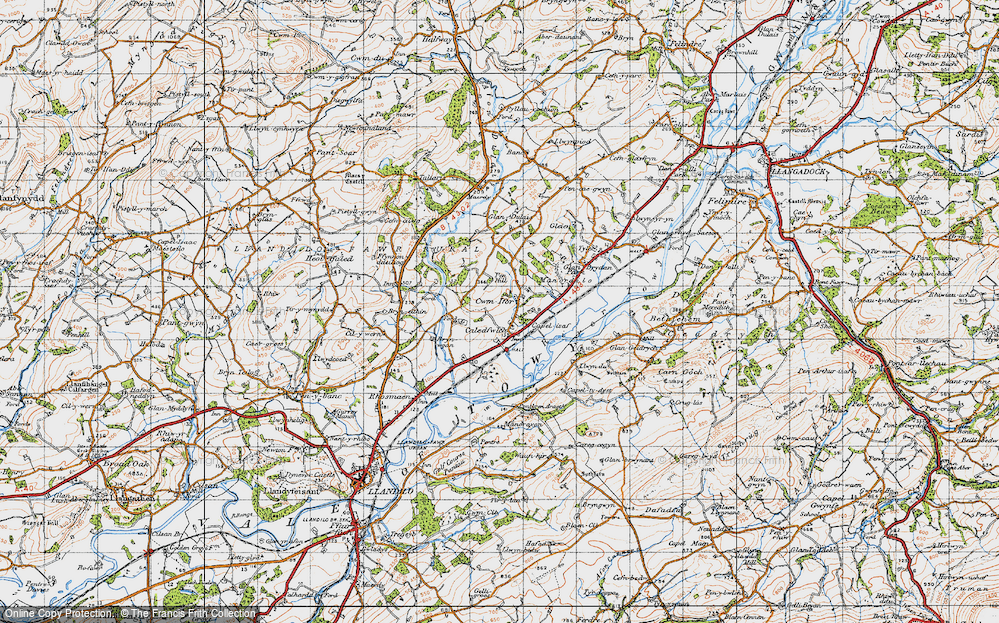 Old Map of Historic Map covering Brynwgan in 1947