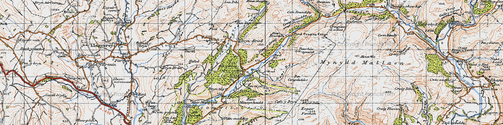 Old map of Aber Branddu in 1947