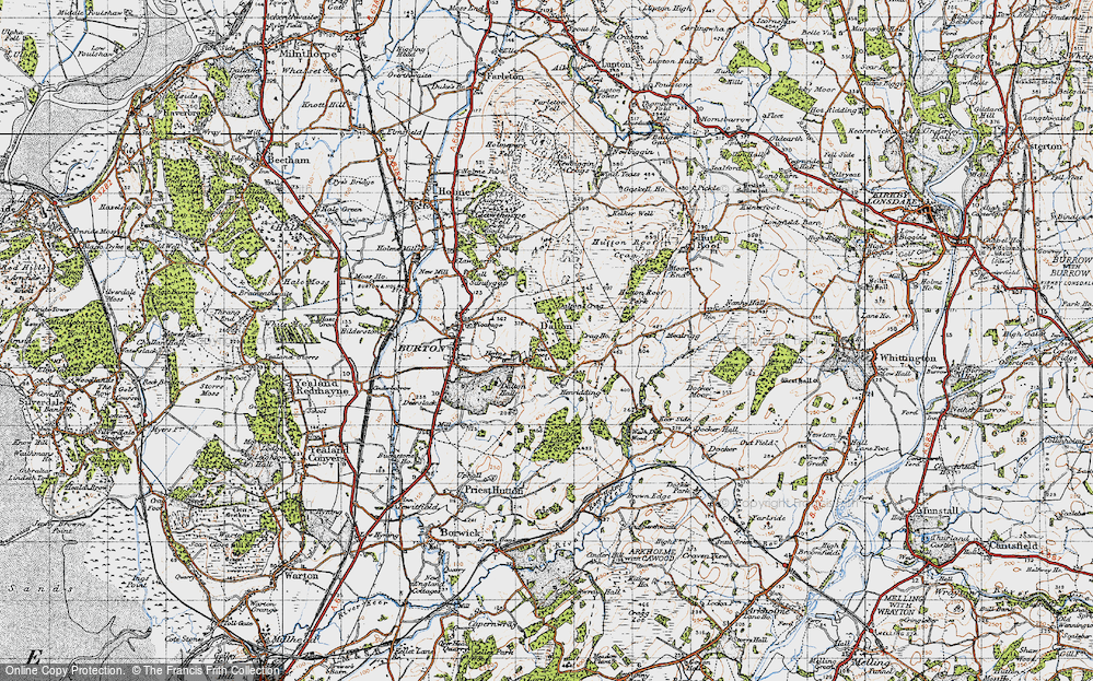 Old Map of Historic Map covering Hutton Roof Crags in 1947